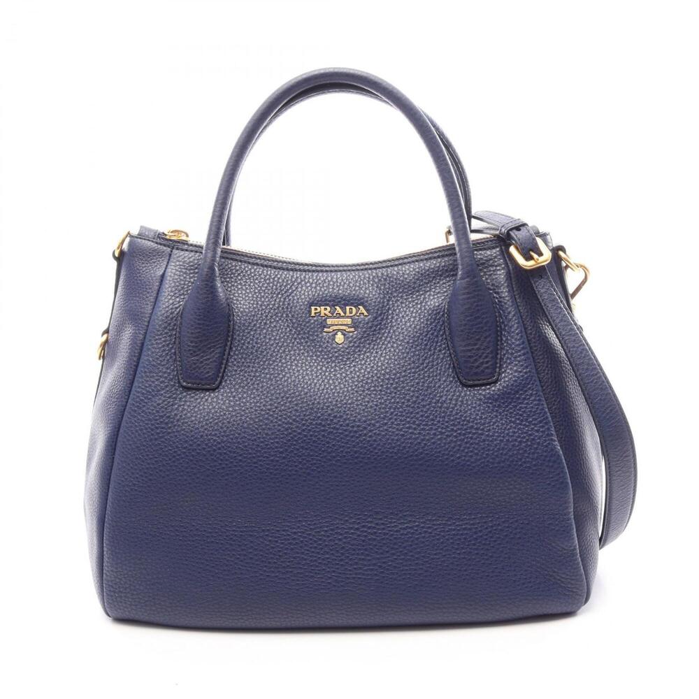 Prada VIT DAINO 2-Way Tote Bag/Handbag, Leather, Women's, Navy, BR4992